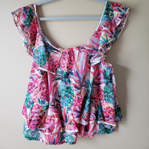 J. Crew pink preppy pineapple flutter tank blouse - Picture 4 of 4